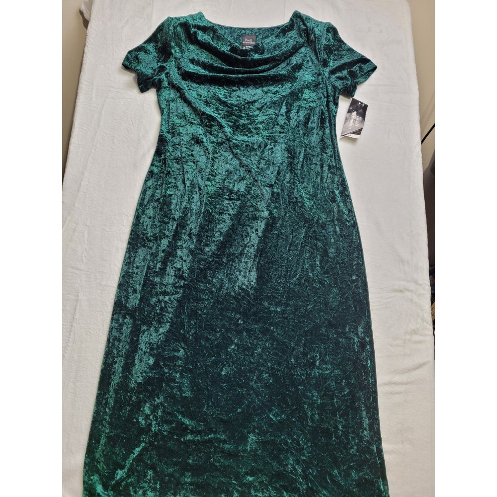 NWT Brett Alixander Maxi Dress Women 16 Green Crushed Velvet Cowl Neck Short Slv